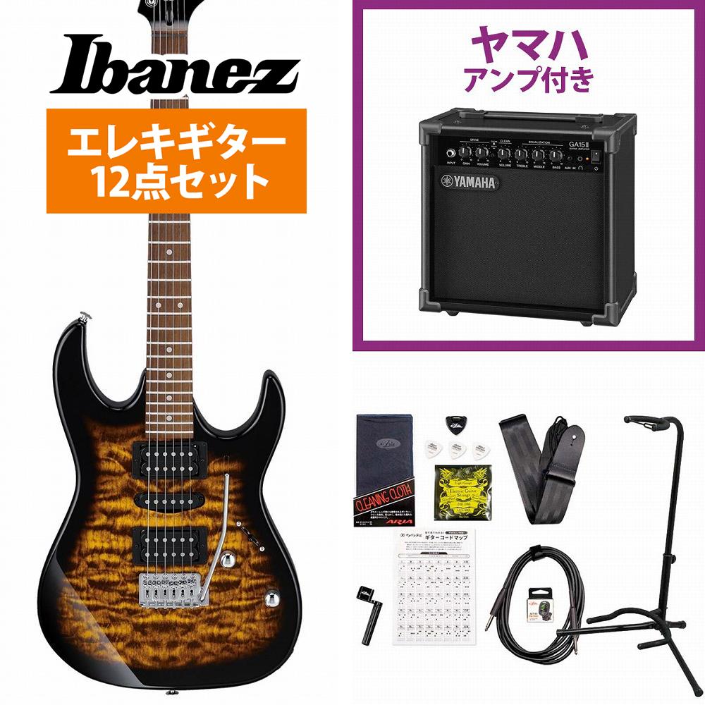 Ibanez / GRX70QA-SB Sunburst GIO Series アイバニーズ 入門用 豪華なキルトトップYAMAHA GA15IIアンプ付属初心者セット！《 4582600680067》