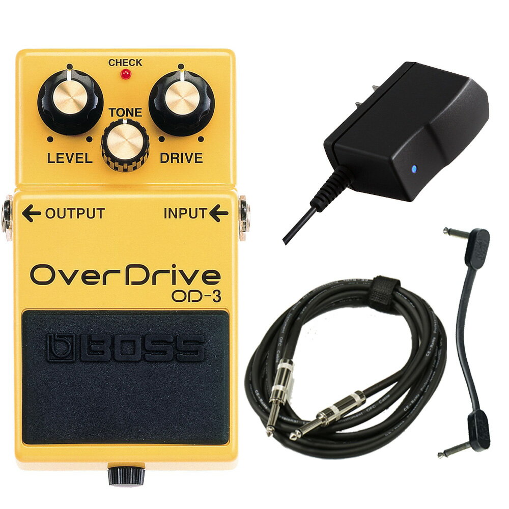 【あす楽対象商品】BOSS / OD-3 Over Drive AC安心スタートセット -純正ACアダプターPSA100S2 ギター用ケーブル パッチケーブル-【YRK】