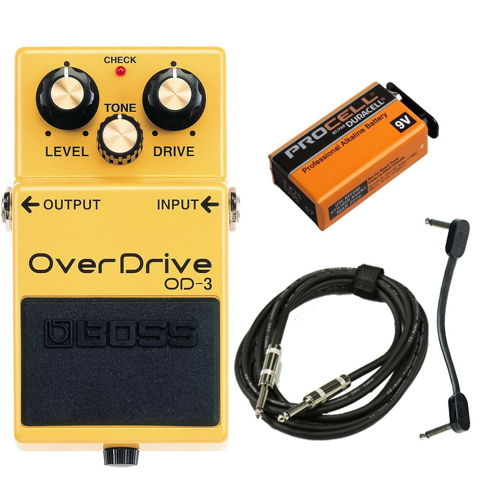 【あす楽対象商品】BOSS / OD-3 Over Drive スターターセット -アルカリ9V電池 ギター用ケーブル パッチケーブル-【YRK】
