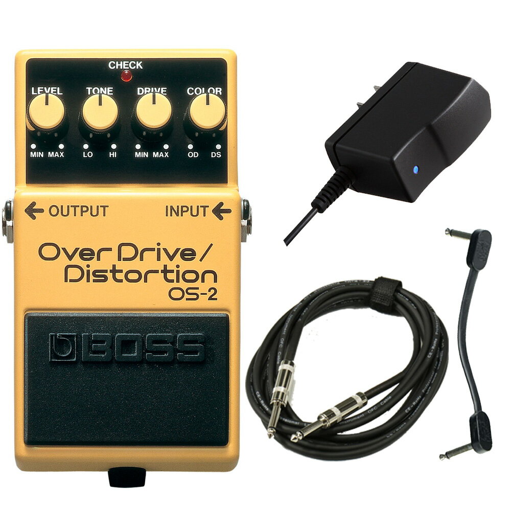 【あす楽対象商品】BOSS / OS-2 Over Drive / Distortion AC安心スタートセット -純正ACアダプターPSA100S2 ギター用ケーブル パッチケーブル-【YRK】