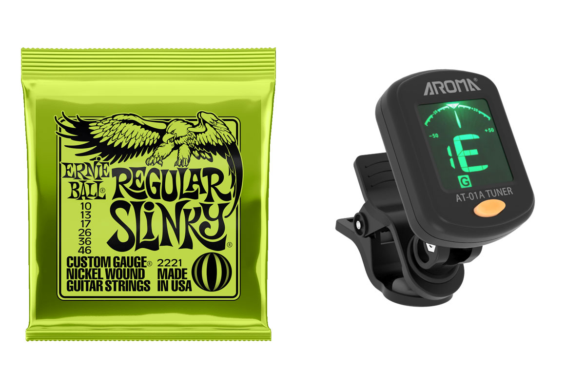 ERNIE BALL / 2221 エレキギター弦 (10-46) Regular Slinky レギュラースリンキー AROMA / AT-01A クリップチューナー セット