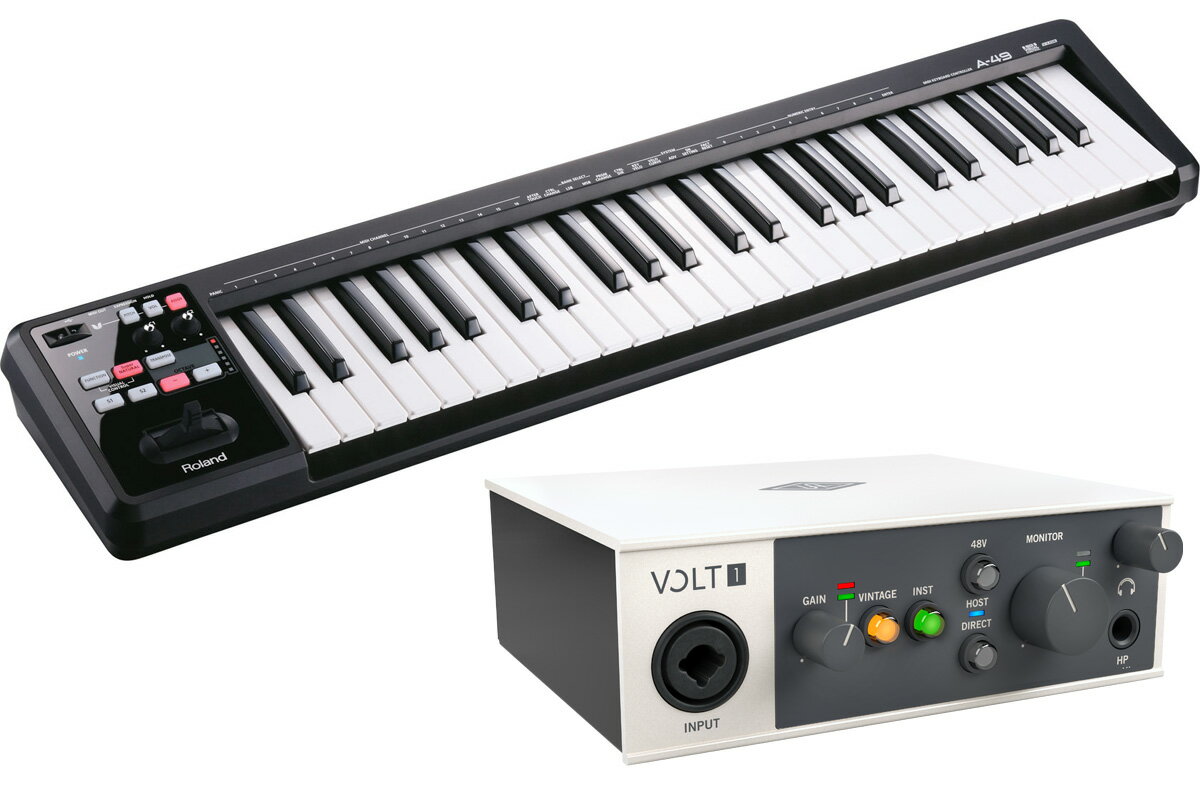 Roland / A-49 BK + Universal Audio / Volt 1 USB Audio Interface セット MIDIキーボード+ USBオーディオインターフェース DTMセット【YRK】
