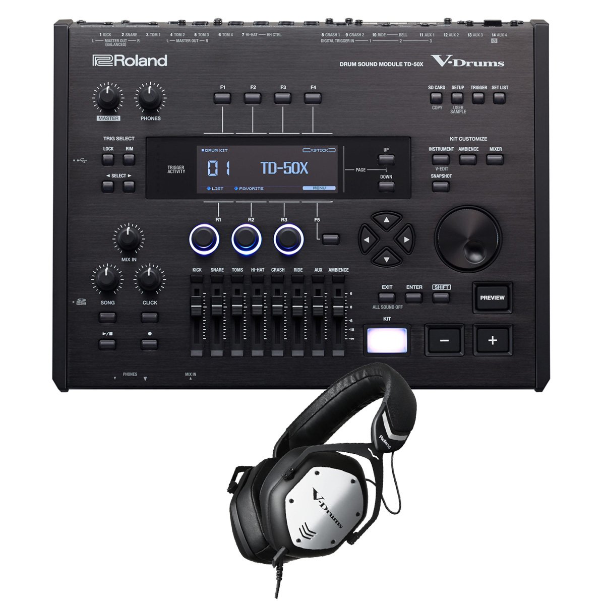 【あす楽対象商品】Roland / TD-50X Drum Sound Module + VMH-D1 V-Drums Headphones SET【PNG】