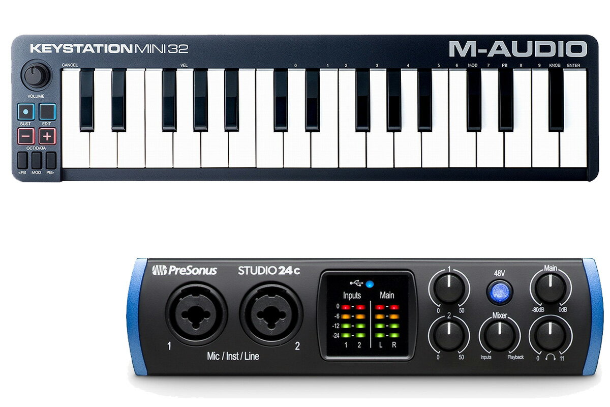 【あす楽対象商品】PreSonus プレソナス / Studio 24c [ポータブルコントローラー Keystation Mini32 MK3 セット！] USB Type-C オーディオ/MIDIインターフェース【PNG】