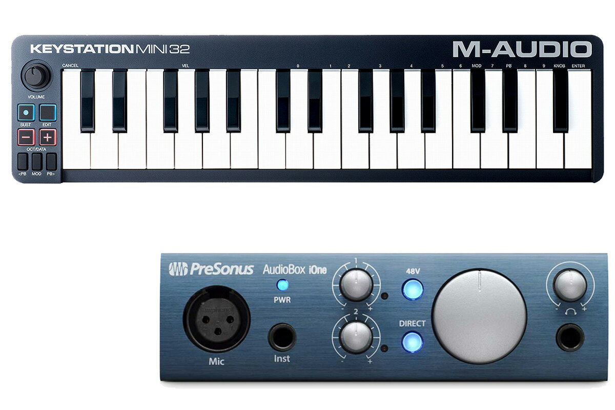 【あす楽対象商品】PreSonus / AudioBox iOne [ポータブルコントローラー Keystation Mini32 MK3 セット！] バスパワー駆動USB 2.0/iPadオーディオインターフェース【PNG】