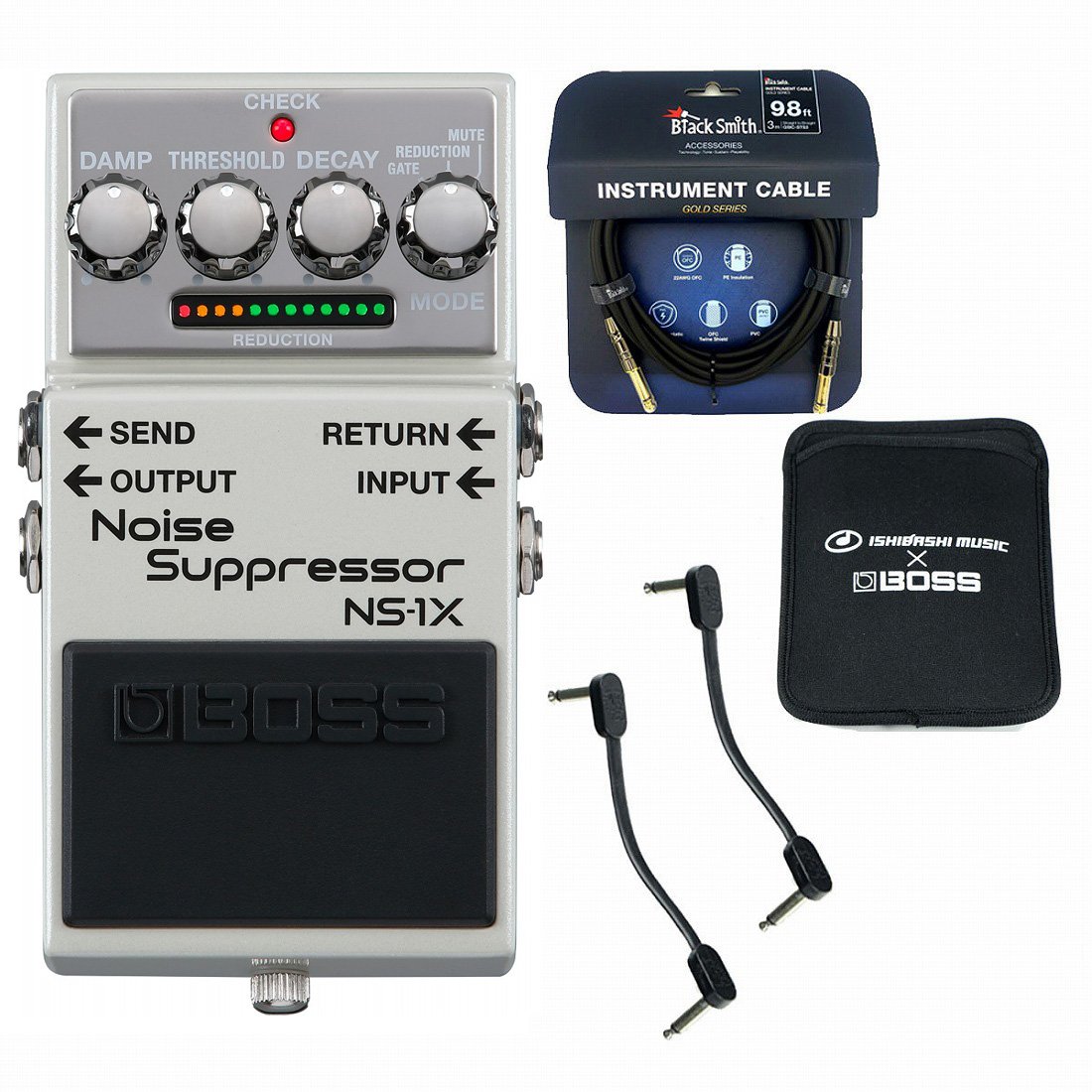 BOSS / NS-1X Noise Suppressor + パッチケーブル2本 + ギター用ケーブル + BOSS特製スリーブケース ボス NS1X