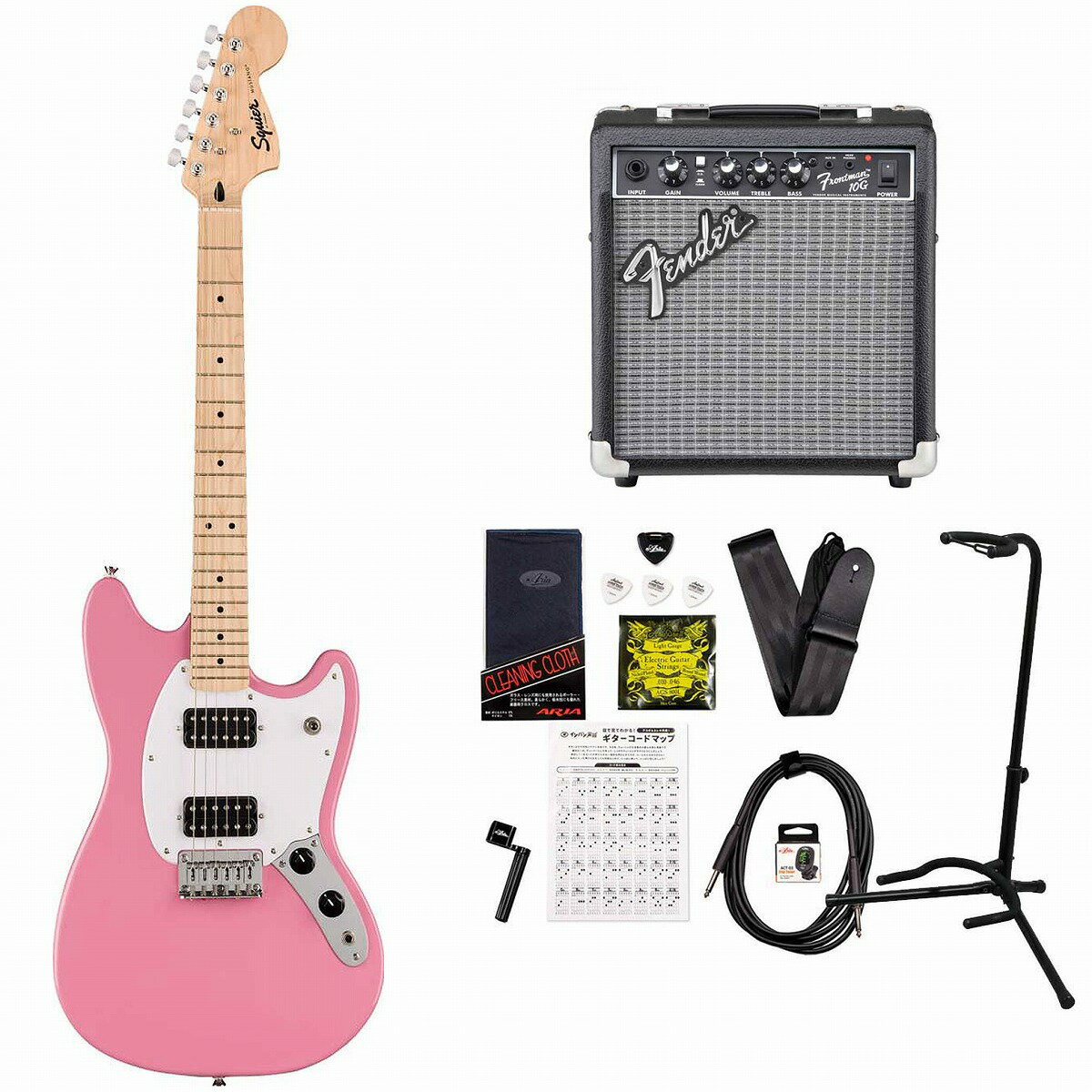 Squier by Fender / Sonic Mustang HH Maple Fingerboard White Pickguard Flash Pink FenderFrontman10Gアンプ付属エレキギター初心者セット【YRK】《+4582600680067》