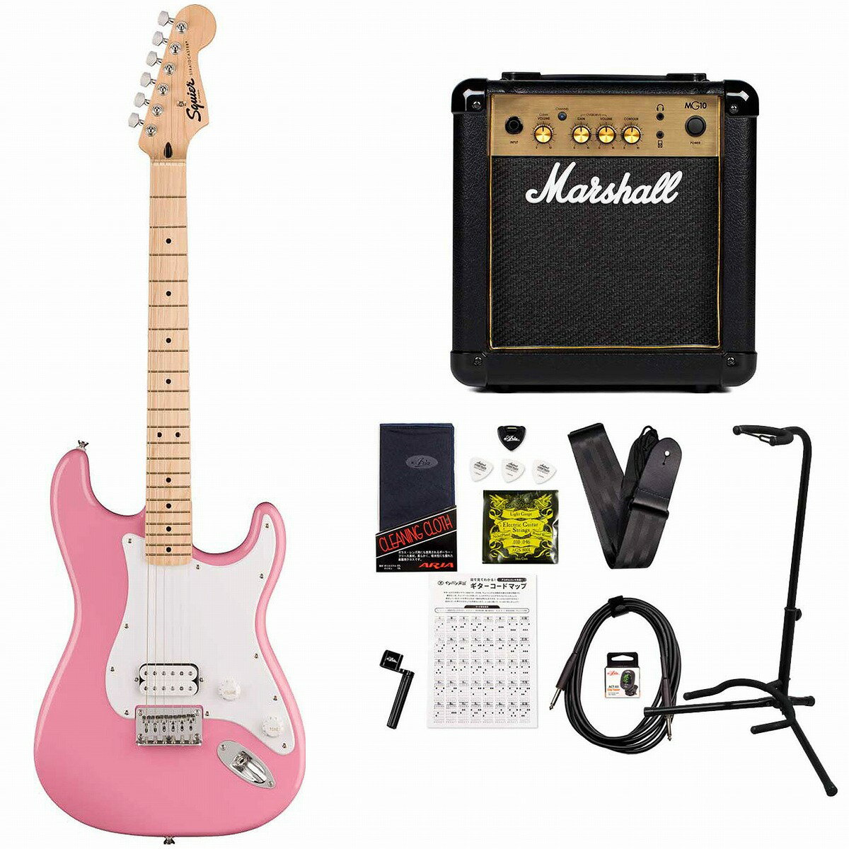 Squier by Fender / Sonic Stratocaster HT H Maple Fingerboard White Pickguard Flash Pink スクワイヤー MarshallMG10アンプ付属エレキギター初心者セット【YRK】《+4582600680067》