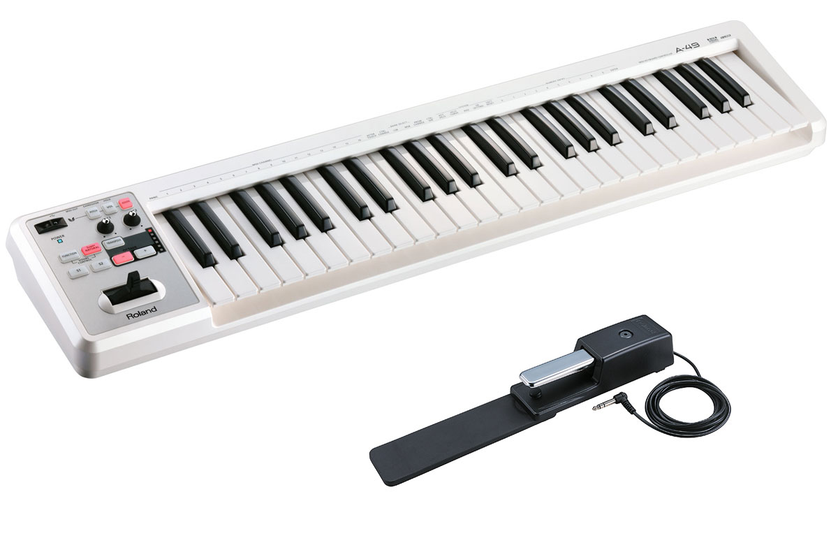 【あす楽対象商品】Roland ローランド / A-49 WH ホワイト 【DP-10ペダルセット！】 49鍵盤MIDIキーボード【PNG】