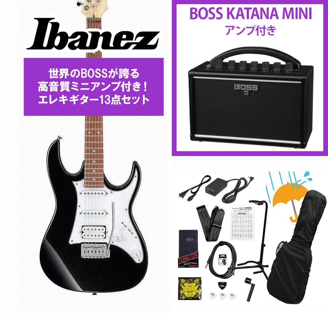 Ibanez / GRX40 Black Night GRX40-BKN GIO Series 入門用 BOSS KATANA MINI アンプ付き13点セット！《ストラップブロックプレゼント！》
