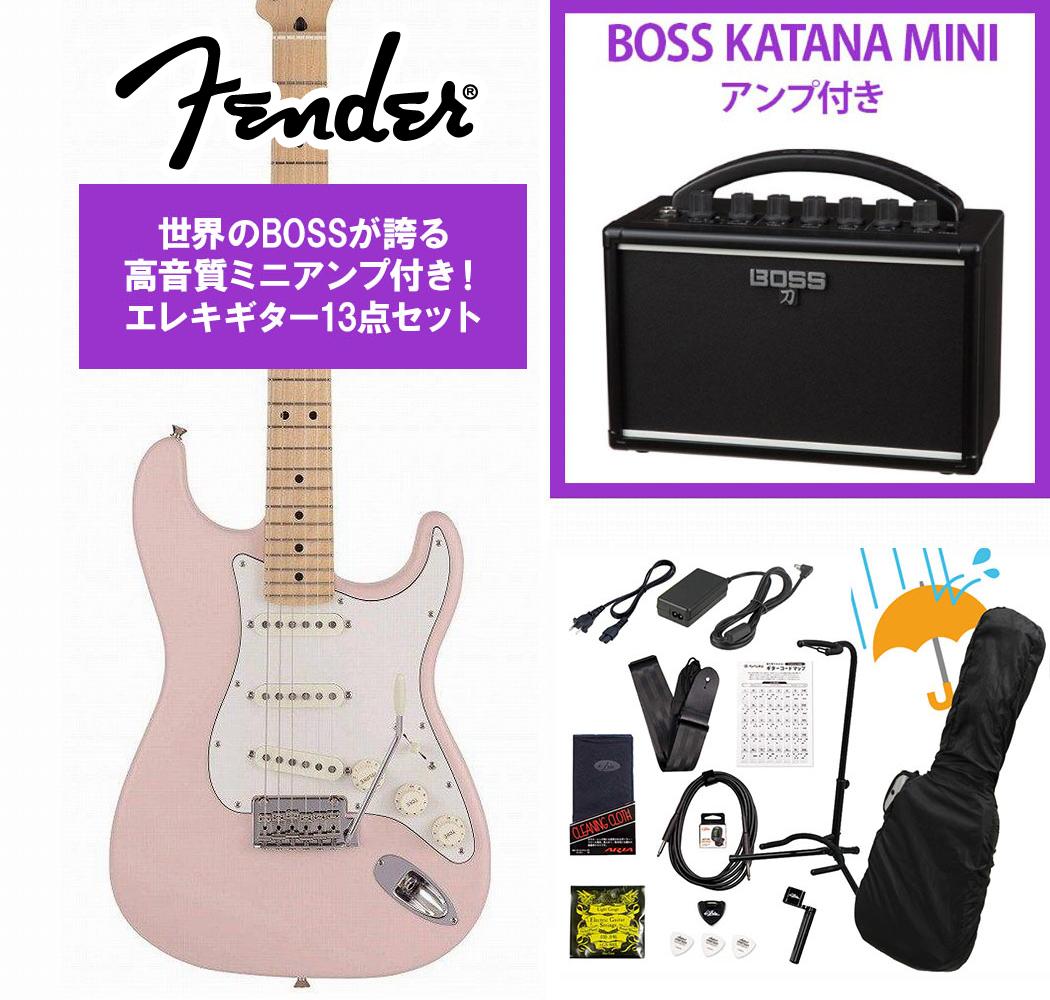 Fender / Made in Japan Junior Collection Stratocaster Maple FB Satin Shell Pink  BOSS KATANA MINI アンプ付き13点セット！