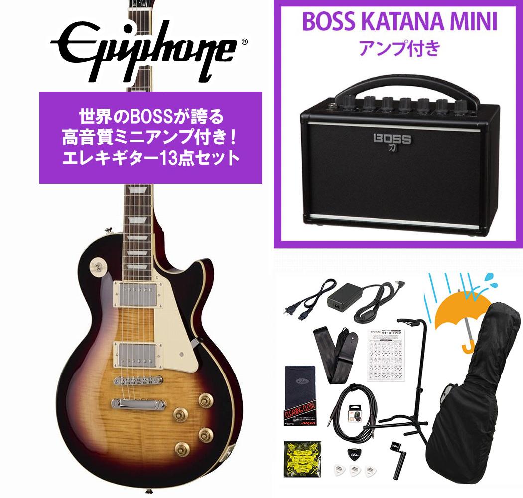 乐天商城 - Epiphone / Inspired by Gibson Les Paul Standard 50s Figured Bourbon Burst エピフォン レス ポール BOSS KATANA MINI アンプ付き13点セット！【YRK】