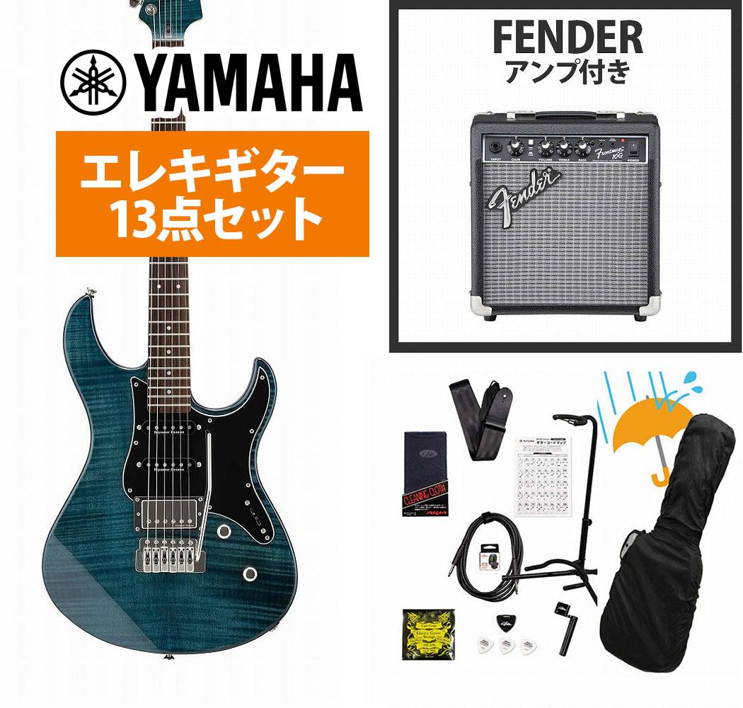 ギター本体にアンプとアクセサリーパックが付属するギタービギナー向けセット、レインカバー付！ギター本体と付属のソフトケース、調整レンチの他、下記のアイテムが付属するギタービギナー向けセットです！届いたその日から演奏をスタートできるから安心！まずは付属のコード表やYouTube初心者向け動画見ながらはじめてみましょう！▼アクセサリーセット内容1.ギターアンプ (フェンダーFrontman10G) 2.ギタースタンド3.シールドケーブル4.ピック5.ストリングワインダー6.ピックケース 7.交換弦1セット 8.ストラップ 9.クリップチューナー10.クリーニングクロス11.ギターコード表12.ギグバッグ用レインカバー PACIFICAのフラグシップモデル「600シリーズ」に新仕様登場！！ パシフィカ上位モデル600シリーズに、人気のHSS仕様が追加されました。 ボディトップ及びヘッドに美しい杢目のフレイムメイプルを配し、ウィルキンソントレモロを搭載したパシフィカ612VIIFM。 フロントにSeymour Duncan社製のSSL-1を、センターにはSSL-1 RwRp、リアにはカバードハムバッキングCustom5を搭載。 きらびやかな高域を持つクリーントーンが特長のSSL-1/SSL-1 RwRpと適度にブライト感を抑えながら粘りのある独特なハムバッキングサウンドを創出するカバードCustom5のコンビネーションは、幅広い音作りに対応可能。 多彩な音楽ジャンルで活躍できる1本に仕上がっています。 ブリッジにはWilkinson社製VS-50を採用。 スムースなアーミングを実現しながらもGrover社製Lockingチューナー、Graph Tech社製 Black TUSQナット（人口象牙）とのコンビネーションで、安定したチューニングを実現します。 コントローラー部は、マスターボリューム、マスタートーン、5ポジションセレクタースイッチに加え、マスタートーンつまみにコイルタップスイッチを内蔵しています。 実戦的スペックを盛り込んだ、ワンランク上のパシフィカです。 主な仕様 - 弦長648mm- ボディフレイムメイプル/アルダー- ネックメイプル- 指板ローズウッド22F（350R）- ペグGrover ロッキングチューナー- ナットGraph Tech Black TUSQ- ブリッジWilkinson VS50-6- ピックアップSeymour Duncan SSL-1(フロント),Seymour Duncan SSL-1RwRp(センター),Seymour Duncan Custom5(リア)- コントロールマスターボリューム、マスタートーン（コイルタップスイッチ）、5Pセレクター・スイッチ- ハードウェアニッケル- カラーインディゴブルー(IDB) ■メーカー保証:1年 ※画像はサンプルです。 複数のモールに掲載されているため、売却に伴う商品情報の削除は迅速を心掛けておりますが必ずしもリアルタイムではございませんので、ご注文後に万一売り切れとなっておりました際は誠に申し訳ございませんがご容赦くださいませ。