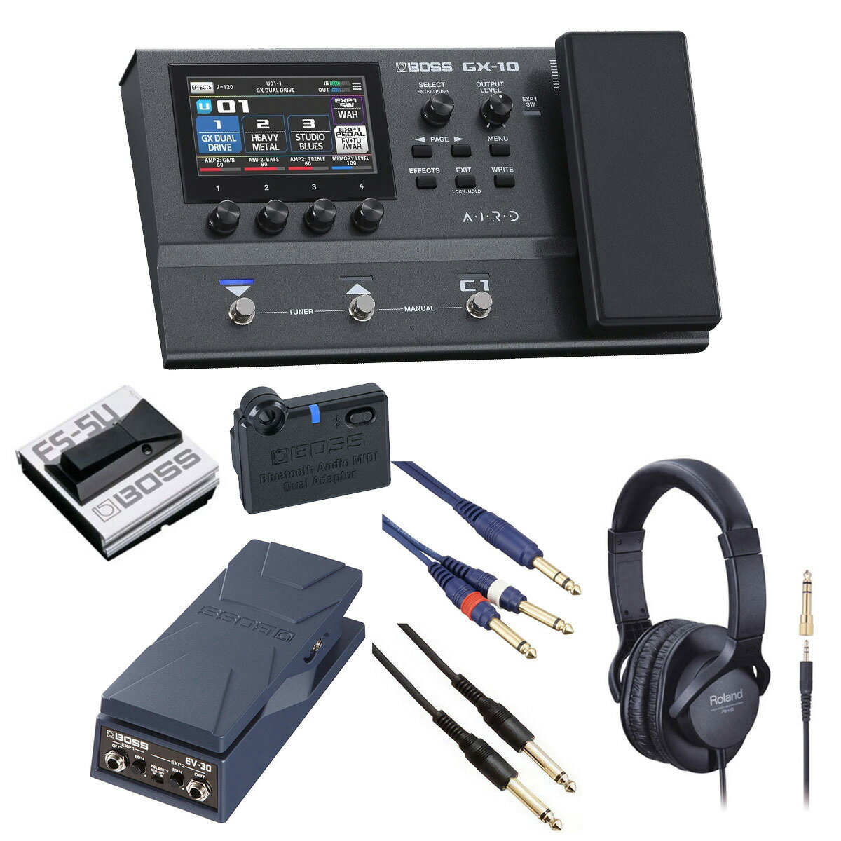 BOSS / GX-10 Guitar Effects Processor ボス GX10 マルチエフェクター[自由自在にサウンドメイクセット] FS-5U + EV-30 + BT-DUAL【PTNB】