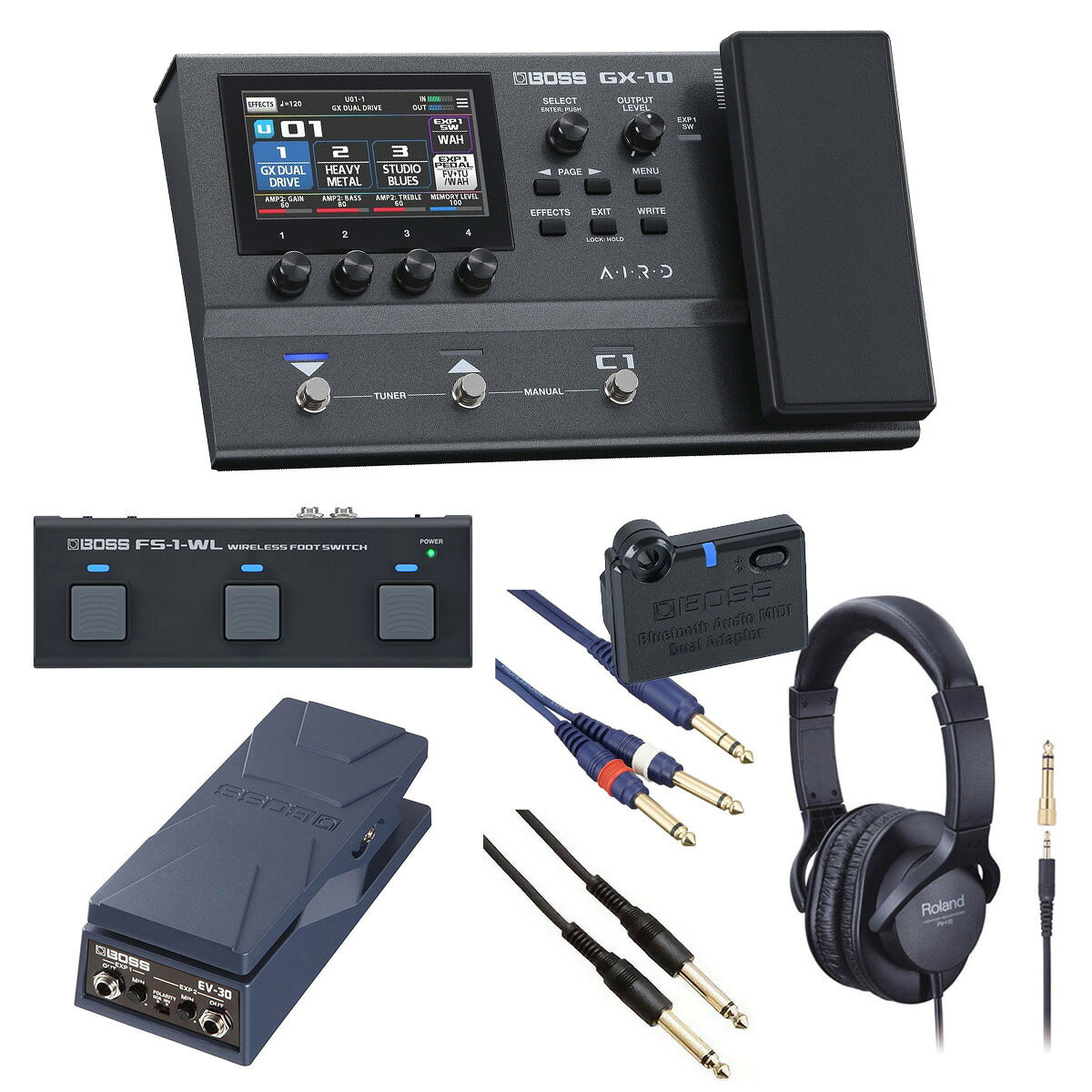 BOSS / GX-10 Guitar Effects Processor ボス GX10 マルチエフェクター[自由自在にサウンドメイクセット] FS-1-WL + EV-30 + BT-DUAL【PTNB】