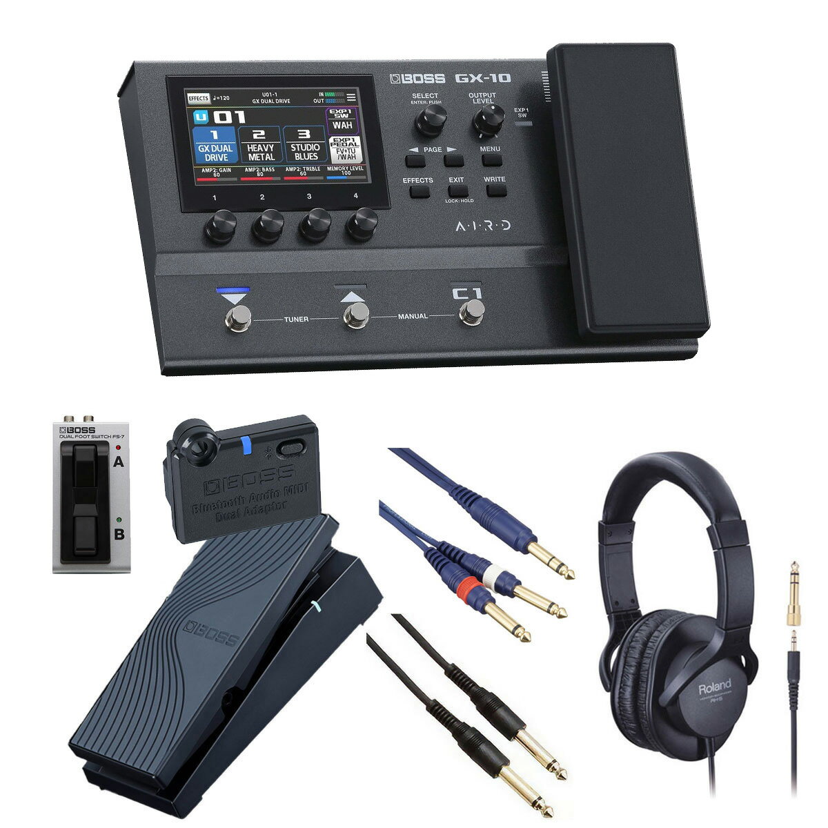 BOSS / GX-10 Guitar Effects Processor ボス GX10 マルチエフェクター[自由自在にサウンドメイクセット] FS-7 + EV-1-WL + BT-DUAL【PTNB】
