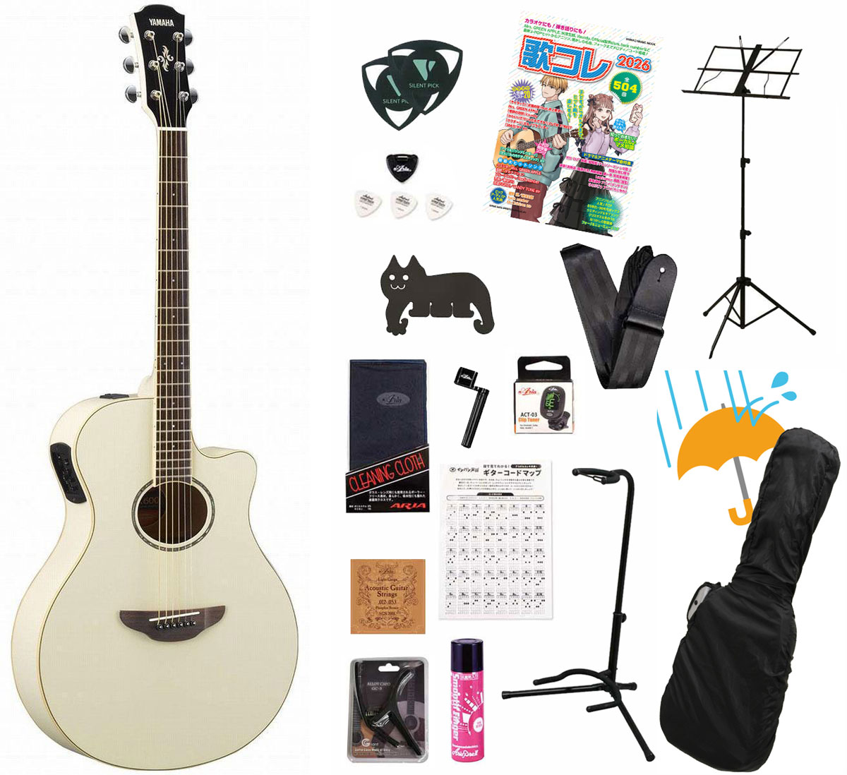 YAMAHA / APX600 VW (Vintage White) 【薄胴エレアコ】 APX-600VWアコギ弾き語りてんこ盛り18点初心者セットR【PNG】