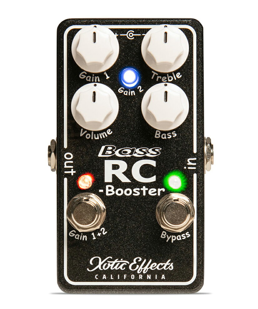 ベースのトーンにナチュラルなクリーンブーストを与えてくれます。 Bass RC Booster V2はベースのトーンにナチュラルなクリーンブーストを与えてくれます。 V2では今まで同様の20dBのブーストが得られ、さらに太いトーンが得る事ができるもう一つのゲインステージを追加しています。 細かな補正を可能にする±15dB 2バンドアクティブEQで、お好みのベースの細やかなニュアンスの補正ができ、サウンド全体に幅広いハーモニックコンテンツが追加されるでしょう。 非常にクリアなペダルなので、多くのプレイヤーは常にONにし、バッファーとして使用しています。 Off時のシグナル干渉を最小限に抑える、トゥルー・バイパス搭載。 ■a transparent boost just for bass For fatter, punchier bass tones オープンなサウンド／ナチュラルなハーモニクスが得られ今までより更にゲインを足すことが可能に。 ■the perfect remedy for signal loss and EQ limitations common to vintage basses トーンがマスキングされてしまわないようにデザインされています。 ◯Super Transparent 20dB+ Clean Boost ◯Adjustable +-15dB Two Band Active EQ ◯Run it at 18v for even more headroom! ■With 20+dB clean boost immediately notice the difference 追加された1つのゲインステージによりアンプをよりプッシュした、ファットなオーガニックトーンが得られます。 ■an "Always On Pedal" 「常時オンのペダル」としてバッファーのように使用出来、更にギターの自然な倍音が得られます。 ■Highly Versatile, Yet So Simple トレブルとベースのノブにより、トーンを簡単かつ正確に調整できます。 ■True Bypass 耐久性、信頼ともに万全のトゥルーバイパス仕様。ACアダプター（別売）または9V電池で使用可能。 ■Extra Mojo When On! Gain2のスイッチをオンにすると、更にアンプがブレークアップしてくれます。 ■スペック Dimensions (W/D/H)：4.39" x 2.38" x 1.98" (112mm X 60mm X 50mm) Weight：0.6 lbs. (280g) Bypass：True Bypass Switching Power Consumption：9VDC/6mA or 18V/6mA Battery Type：9VDC (006P) x 1 AC Adapter (Optional)：9VDC-18VDC, Negative Tips (Regulated only) Input Impedance：1M ohm Output Impedance：2k ohm ※画像はサンプルです。