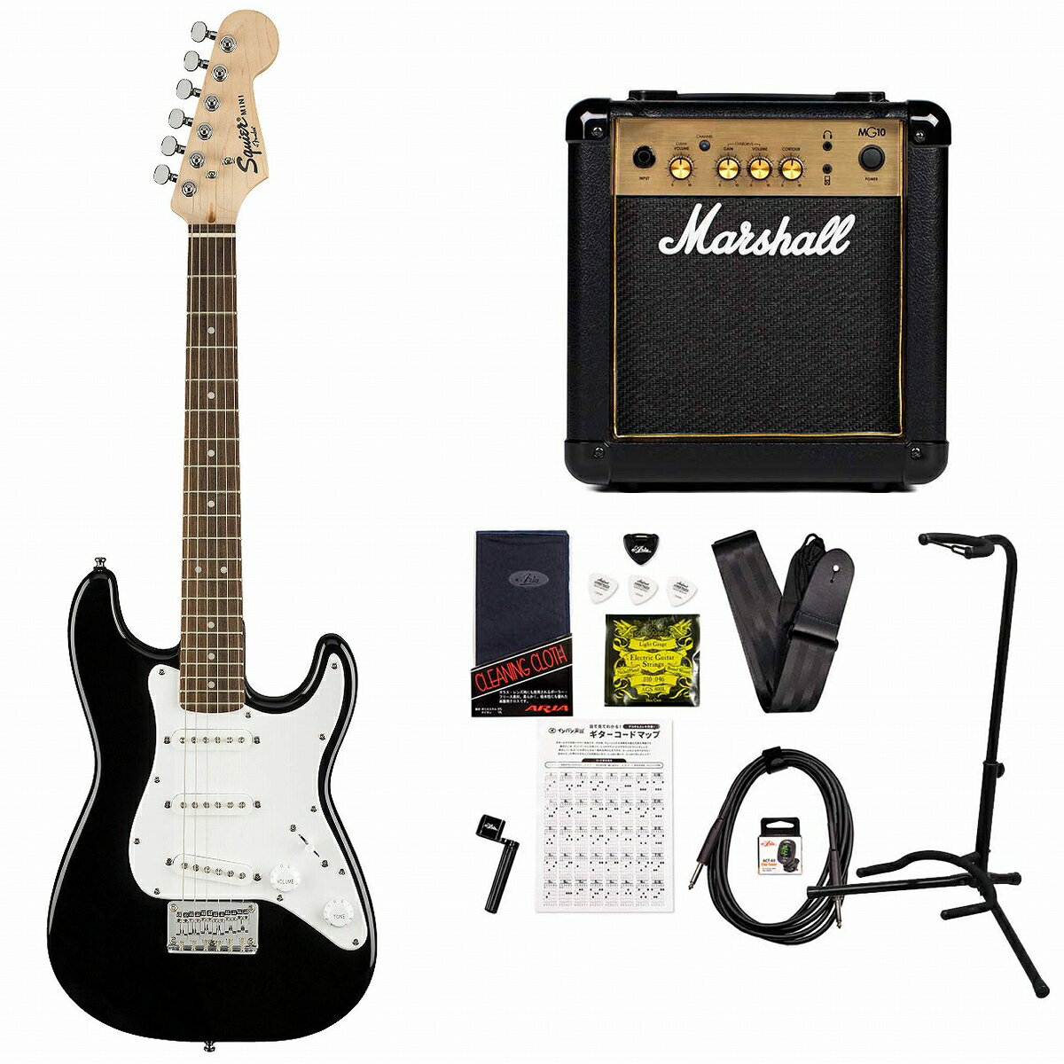 Squier / Mini Strat Laurel Black ミニギター MarshallMG10アンプ付属エレキギター初心者セット