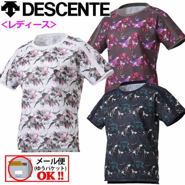 【1点までメール便可】デサント【DESCENTE】 レディース ウィメンズ フラワーグラフィック 半袖Tシャツ Tシャツ 半袖 DMWQJA52 2020秋冬 (女性用/トレーニングシャツ/半袖シャツ/吸汗)