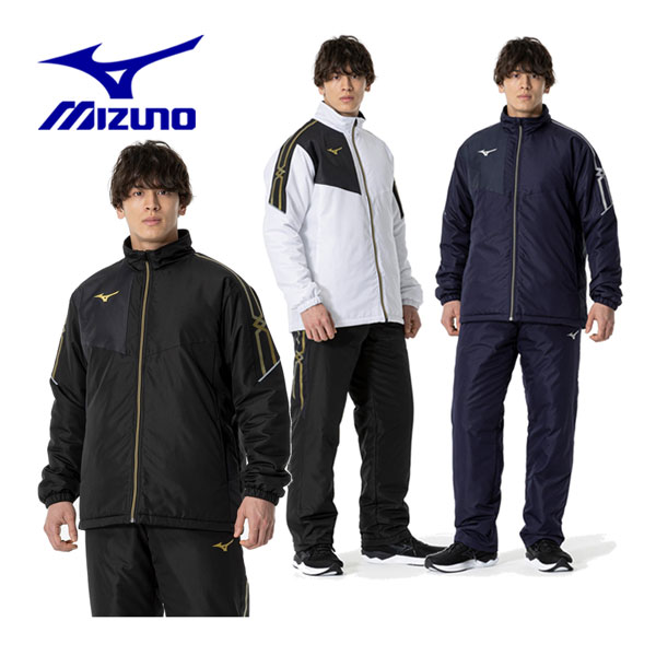 サイズ表 サイズ S M L XL 2XL 身　　長 162-　168 167-　173 172-　178 177-　183 182-　188 チェスト(胸囲) 85-　91 89-　95 93-　99 97-　103 101-　107 ウエスト(胴囲) 71-　77 75-　81 79-　85 83-　89 87-　93 商品詳細 素材 ［ジャケット］ 表地：ポリエステル 100％ 裏地 本体：ポリエステル 100％ 後身頃上部：ポリエステル94％、合成繊維（ブレスサーモ）6％ 中綿：ポリエステル 100% ［パンツ］ 表地：ポリエステル 100％ 裏地 本体：ポリエステル 100％ 身頃上部：ポリエステル 94％、合成繊維（ブレスサーモ）6％ 中綿：ポリエステル 100% サイズ 上記別表をご参照ください。 【ジャケット実寸（商品の仕上がり寸法）】 後丈：S／69.8cm、M／71.9cm、L／74cm、XL／76.1cm、2XL／78.2cm 胸回り：S／116cm、M／120cm、L／124cm、XL／128cm、2XL／132cm 肩幅：S／46.2cm、M／47.6cm、L／49cm、XL／50.4cm、2XL／51.8cm 袖丈：S／60.5cm、M／62cm、L／63.5cm、XL／65cm、2XL／66.5cm 【パンツ実寸（商品の仕上がり寸法）】 ウエスト：S／64cm、M／68cm、L／72cm、XL／76cm、2XL／80cm ヒップ：S／106cm、M／110cm、L／114cm、XL／118cm、2XL／122cm 股上：S／26.4cm、M／27.2cm、L／28cm、XL／28.8cm、2XL／29.6cm 股下：S／74cm、M／76.5cm、L／79cm、XL／81.5cm、2XL／84cm 裾幅：S／22.5cm、M／23cm、L／23.5cm、XL／24cm、2XL／24.5cm ・ストレッチ素材、ウエストゴムの商品は、伸びていないそのままの状態で計測しています。 ・商品によっては、若干の誤差が生じる場合がございますので、予めご了承ください。 特徴 切替デザインの中綿ウォーマージャケット。 ブレスサーモ×中綿で暖かい、ウォーマーパンツ。 【Standard Fit】 最もスタンダードなシルエット。 【ブレスサーモ】 体からの水分を吸収、その吸着熱を利用して温度を上昇させる発熱素材。 【MIZUNO PROOF PLUS-撥水】 撥水性が優れていることを示し、ウエア内を快適な状態に保ちます。 ※撥水は水をはじくものであり、水の浸入を防ぐものではありません。 【ジャケット】 ■ポケットファスナーなし ■サーモホルダー設計 ■両袖に再帰反射パイピング 【パンツ】 ■ポケットファスナー無し ■裾ファスナーあり ［上下セット詳細］ ジャケット型番 : 32MEA630 パンツ型番 : 32MFA630 ［上下カラー］ ・ジャケット 01：ホワイト×ゴールド / パンツ 09：ブラック×ゴールド ・ジャケット 09：ブラック×ゴールド / パンツ 09：ブラック×ゴールド ・ジャケット 11 ディープネイビー×シルバー / パンツ 11：ディープネイビー×シルバー ※こちらユニセックスの商品になります。商品規格は男性サイズです。 女性の方の場合は、ワンサイズ程度小さめか適合/規格サイズもご参考のうえお選び下さい。 ■2023秋冬 色に関する注意 モニターの発色の具合によって実物と色が異なる場合がございます。あらかじめご了承下さい。 その他注意事項 在庫数の更新は随時行っておりますが、お買い上げいただいた商品が品切れになってしまうこともございます。その場合、お客様には必ず連絡させていただきますが、万が一入荷予定がない場合は、 キャンセルさせていただく場合もございますので、あらかじめご了承ください。 メーカー希望小売価格 メーカー希望小売価格はメーカー商品タグに基づいて掲載しています