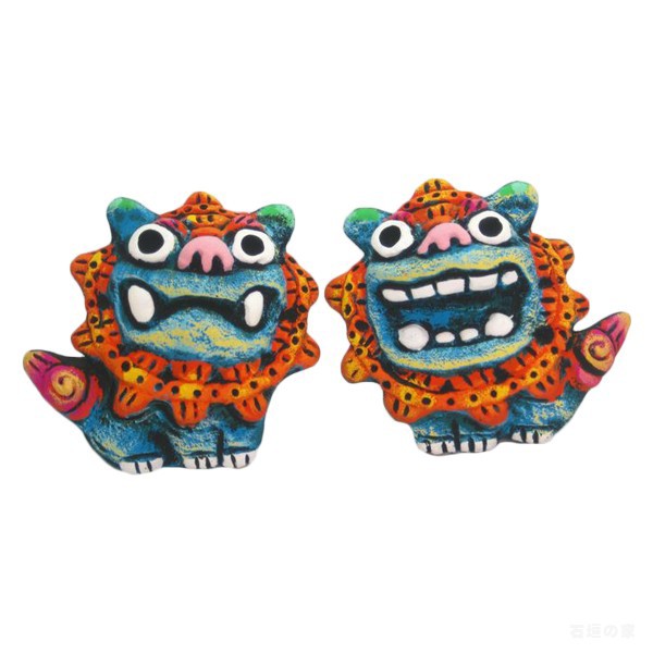 シーサー【米子焼】　コマオ2　青　Mサイズ　石垣島　沖縄　シーサー　特産品　通販　焼き物　沖縄土産　お土産