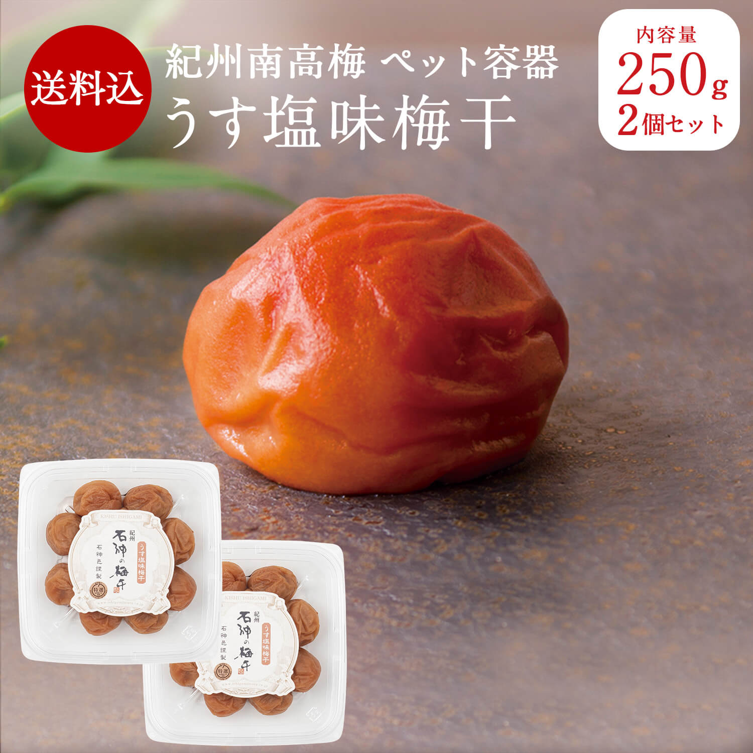 ＼ 楽天スーパーセール ／【送料込】 紀州南高梅うす塩味梅干 [塩分8％] ペット容器 250g×2個梅干し A級品 梅干 石神邑 石神 南高梅 家庭用