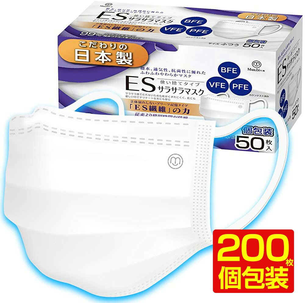 日本製 マスク 200枚 使い捨てマスク 在庫あり 個包装 カケンテスト済み EC繊維 三層構造不織布 アレルギー防止 花粉 ほこり 高密度フィルター 長時間着用 ホワイト ふつうサイズ