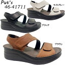 サンダル レディース Put's プッツ 46-41711 コンフォートサンダル オープントゥ バックベルトサンダル マジックテープタイプ 面ファスナー 前空き 厚底 つや消し マットタイプ 本革 ソフト革 低反発 クッション性 日本製 made in japan 女性 婦人