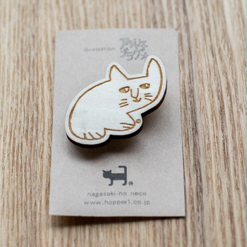 nagasaki-no neco 長崎の猫雑貨 アトブラ猫 ブローチ 白猫
