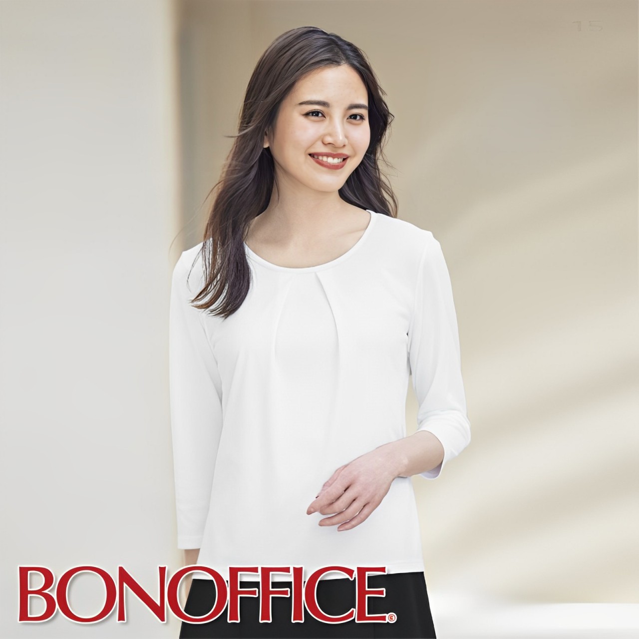 事務服 タック切替え七分袖ニット BCK7106 BONOFFICE ボンオフィス BONMAX ボンマックス フォーマル 事務員 受付 カウンターレディ 制服 ユニフォーム
