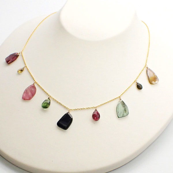 【一点物】宝石質マルチカラートルマリンAAAスライスカット ネックレス NO.10