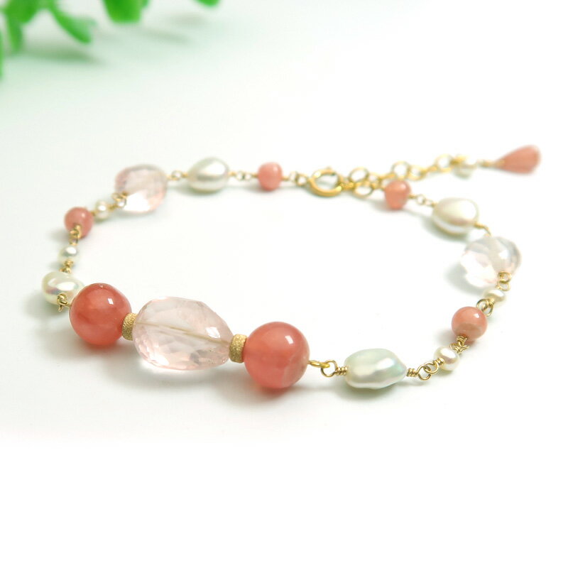 インカローズ ローズクォーツ 淡水パール ブレスレット 14Kゴールドフィルド 石の蔵