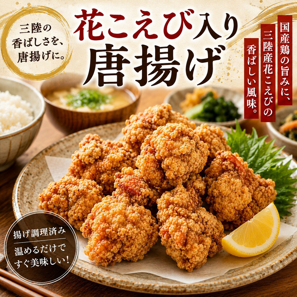 花こえび入り唐揚げ 1kg/2kg 三陸産花こえび使用 国産鶏 ※揚げ調理済み