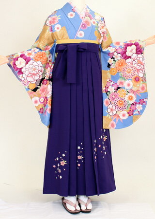 S126/H035水色古典花金市松/明紫桜刺繍（卒業式 女）