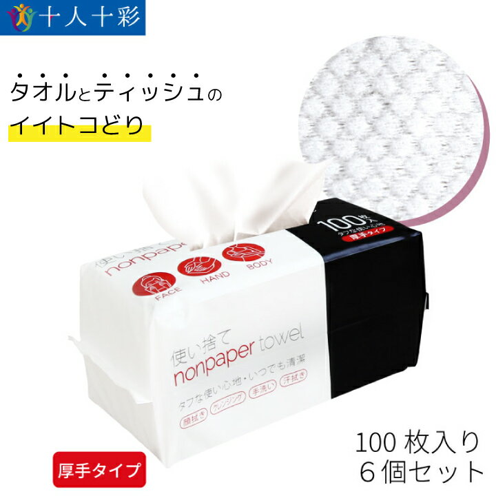 【ポイント10倍中】6個セット 厚手 nonpaper towel ノンペーパータオル 100枚入り ペーパータオル 中判 レギュラー レーヨン 使い捨て タオル クレンジング スポーツ 汗拭き 顔 吸水性 業務用 お手拭きタオル 生地