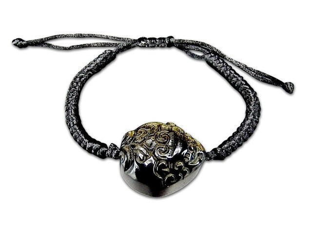 可愛い大ゴールドオブシディアンヒキュウ彫りキュート天然石手編みブレスレット男女兼用