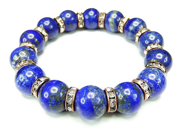 未着色色合い良好ラピスラズリ14mmブレスレット天然石ロンデル数珠