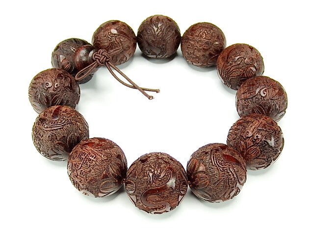 夫婦和合龍鳳呈祥精工彫り檀木20mm木製数珠ブレスレット石街