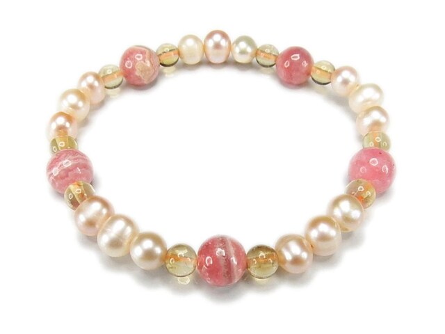 インカローズ パール シトリン ブレスレット 天然石 薔薇色人生 財運商売運生