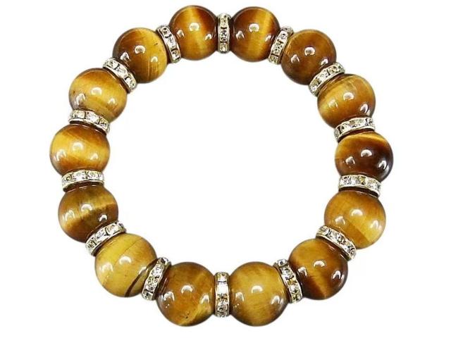 色合い良好天然石タイガーアイ約14mmロンデル付きブレスレット数珠