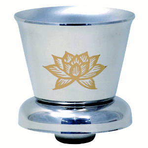 【お墓/水鉢/湯呑み/リフォーム】　ステンレス製　お墓用墓前湯呑　大　蓮模様タイプ