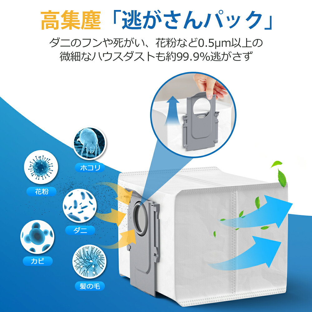 クリーンピュア専門店のロボロック 紙バック Q5+ / Q5 Pro+ / Q8 Max / Q8 Max+/S8 Pro Ultra / S7 MaxV Ultra / S7 Pro Ultra / Q7+ / Q7 Max+ ゴミ収集ドック用使い捨て紙パックB 交換部品 消耗品 10枚セット ホコリ 舞い散りにくい｜アングル3