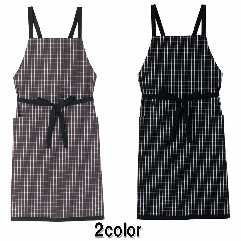 FACE MIX フェイスミックス チェック柄胸当てエプロン 2色 ブラウン ブラック 黒 飲食店 ユニフォーム 制服 ユニセックス 男女兼用 フリーサイズ fk7121 メール便可1
