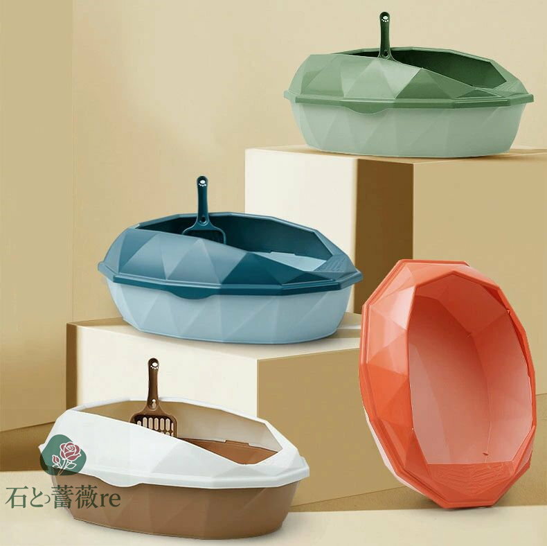 送料無料 猫トイレ キャットトイレ 全4カラー ダイヤモンドタイプ 散らかりにくい ネコトイレ 本体 猫..