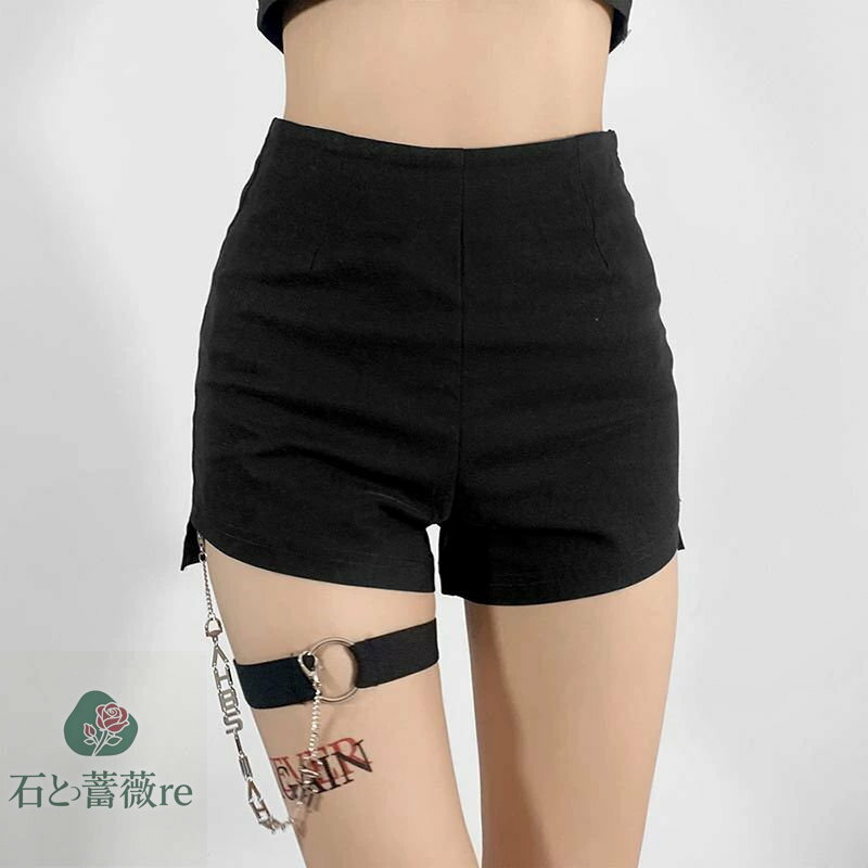 送料無料 ダンス ショートパンツ ショーパン ズボン ハイウエスト 切り替え スリム セクシー 原宿系ファッション 韓国風 ダンス衣装 HIPHOP 個性的 奇抜 ボトムス レディース ガールズ 短い ショート丈 ガーター 黒 ブラック 無地 シンプル 派手 楽天海外通販