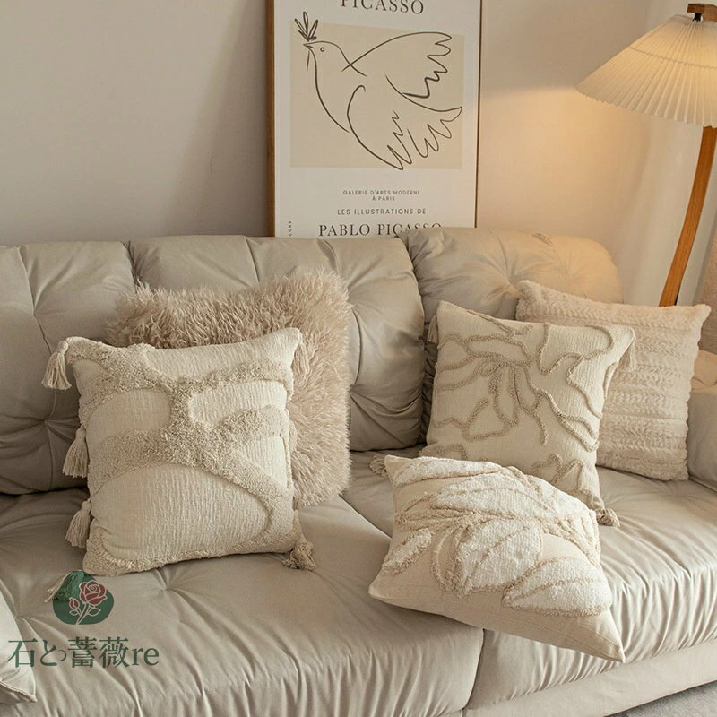 送料無料 クッションカバー 抱き枕カバー 45cm×45cm 座布団カバー 刺繍柄 北欧 背当てカバー角型 四角 ..