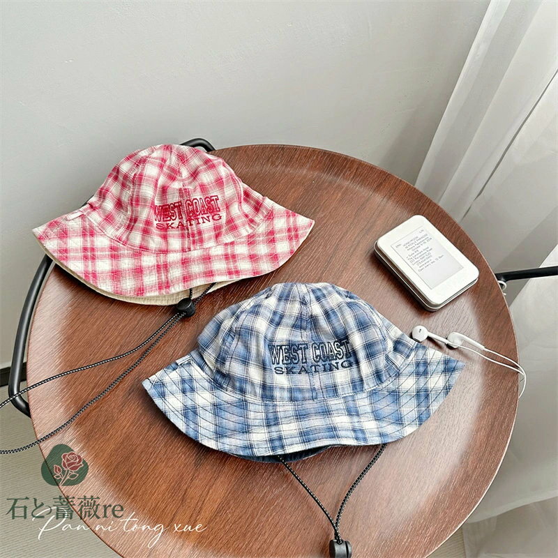 送料無料 キッズ/大人 帽子 サファリハット 両面着用可能 格子柄 韓国ファション UVカット 日よけ あご..