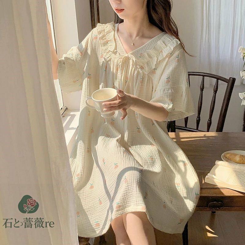 パジャマ ルームウェア レディース ワンピース 七分袖 五分袖 ins 春夏秋 韓国風 シンプル かわいい カジュアル 部屋着 ナイトウエア 大きいサイズ バレンタイン プレゼント 女性 M L XL XXL 楽天海外通販