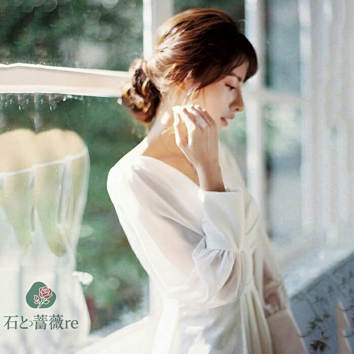 石と薔薇reのウェディングドレス ロングドレス 長袖 Aラインドレス パーティードレス 結婚式 ドレス 花嫁 ウエディングドレス 二次会 お呼ばれ ブライダル エンパイア ワンピース 演奏会 披露宴 海外挙式 大きいサイズ 小きいサイズ 前撮り 白 wedding d｜アングル2